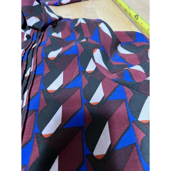 SUNCOO Leontine Abstract Print Tie Neck Blouse, Burgundy/Multi T1 (S-M) - Picture 8 of 8